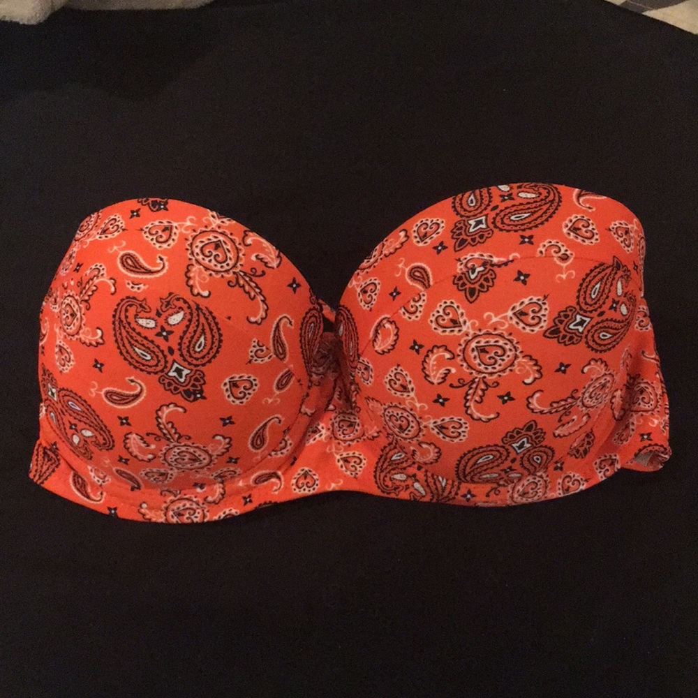 Orange strapless bathing suit top